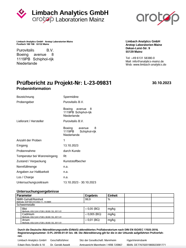 Purovitalis Spermidin Pruefbericht 2023