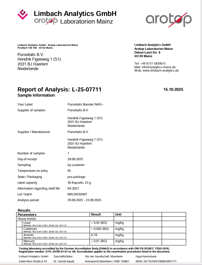 Purovitalis NAD+ Booster Pruefbericht 2025